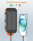 Solar Power Bank 38800mAh, Portable Charger, 4 Cables 4 Ports, PD22.5W Fast Charging External Battery Pack with USB C for Cell Phones, Solar Charger with Dual Flashlight, Perfect for Camping Travel