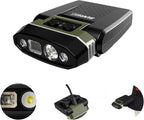 SUNREI 1800mAh Rechargeable 300 Lumen LED Headlamp with Motion Sensor, 5 Light Modes, 120° Rotatable Clip-On Hat Light with Headband, Type-C Port, Ideal for Running, Camping, Hiking, and Work