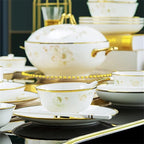 58 Piece Europe Bone China Tableware Sets Food Bowl Sushi Dishes Ramen Plates Chopsticks Dinner Set Utensils for Kitchen
