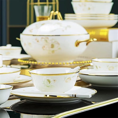 58 Piece Europe Bone China Tableware Sets Food Bowl Sushi Dishes Ramen Plates Chopsticks Dinner Set Utensils for Kitchen