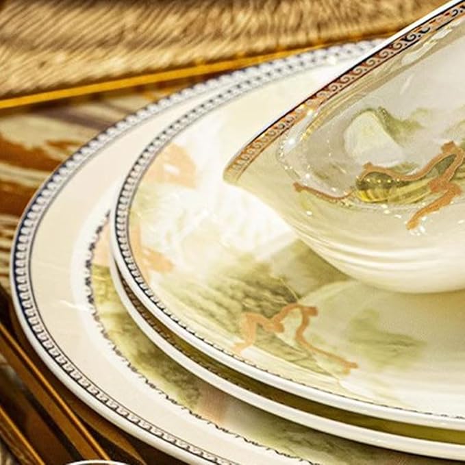 Camping Plates Elegant and Exquisite Ceramic Dinner Plates, Household Dishes, High-end and Tableware Decorative Plate