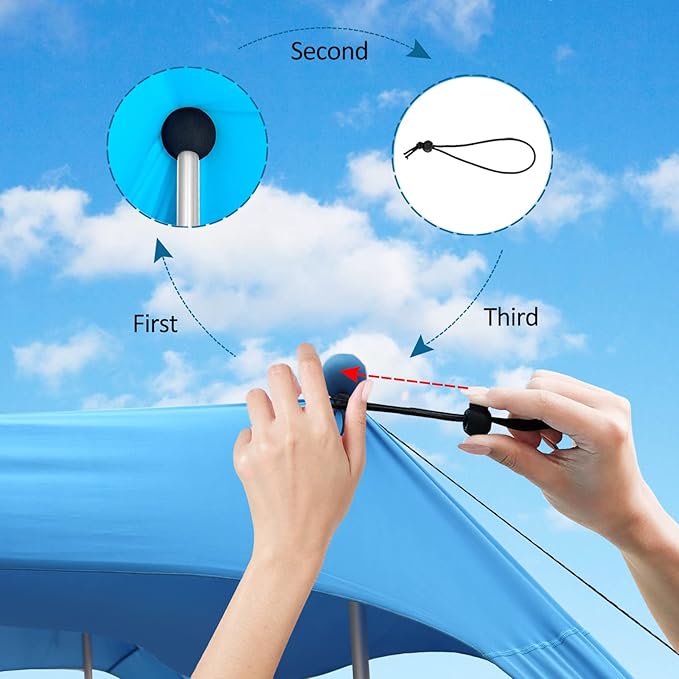 Beach Canopy Beach Tent Pop Up Shade 7.5X7.5 FT Portable Sun Shelter Extra Windproof Rope Stable Sun Protection with Carry Bag Easy Set Up for Family Outdoor Camping Fishing Backyard Picnics