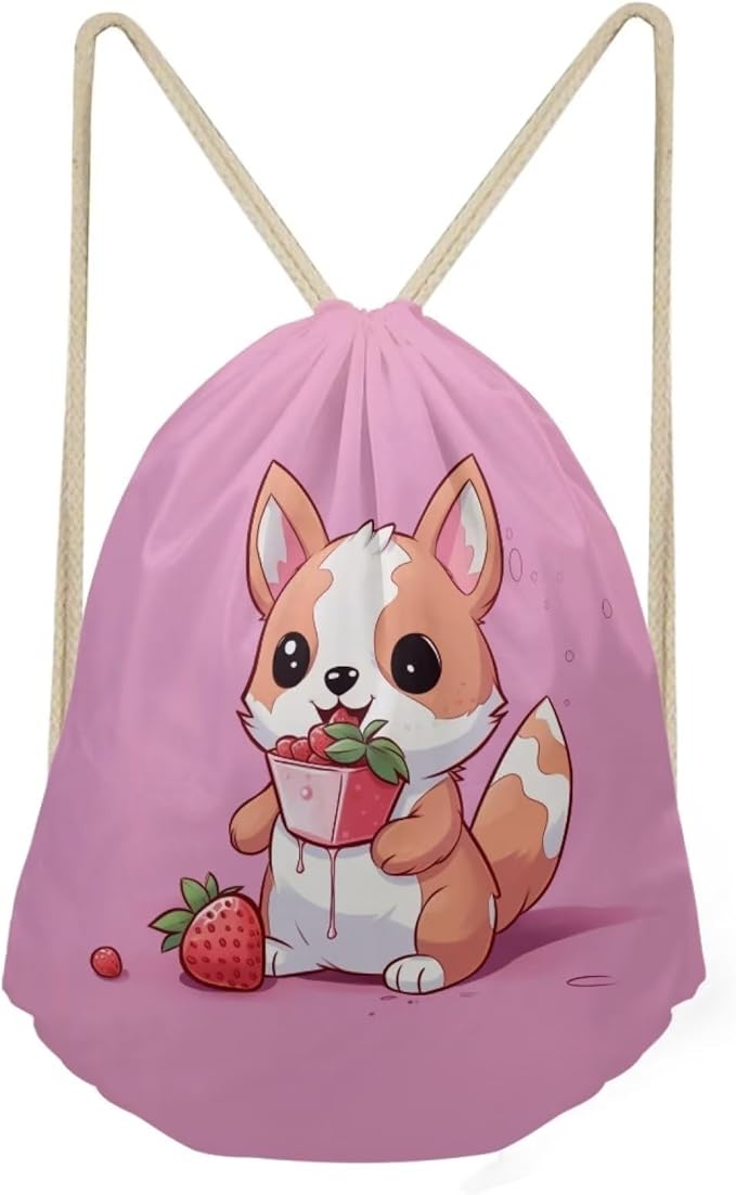 Upetstory Cute Corgi Dog Drawstring Backpack String Gym Drawstring Bag Foldable Sports Gym Drawstring Tote Bag Sack Pack for Outdoor Travel Hiking School Shopping