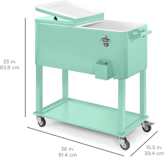 Best Choice Products 80-Quart Outdoor Steel Rolling Cooler Cart w/Ice Chest, Bottle Opener, Catch Tray, Drain Plug, Locking Wheels