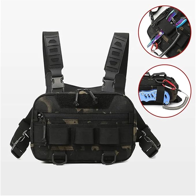 Genérico Tactical Chest Rig Backpack Camping Recon Kit Bag Vest Front Pouch Daypack,Compatible For Hiking Fishing Lure(Style 1 Black Camo)