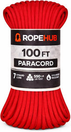 RopeHub 550 Paracord – 7 Strand Core Nylon Parachute Cord, 550 lb Test – Durable Utility Cord for Camping, Survival, DIY, Gear, Tents, Tarps – Multiple Colors & Lengths