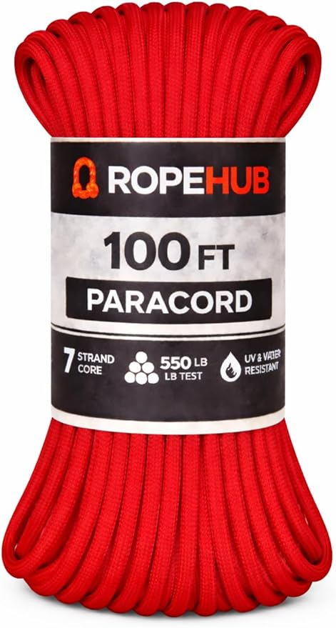 RopeHub 550 Paracord – 7 Strand Core Nylon Parachute Cord, 550 lb Test – Durable Utility Cord for Camping, Survival, DIY, Gear, Tents, Tarps – Multiple Colors & Lengths
