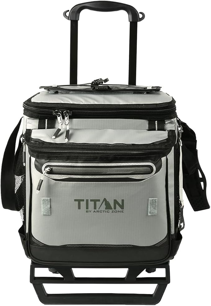 Titan Deep Freeze 60 (50+10) Can Wheeled Cooler - Collapsible Rolling Cooler with Wheels and All-Terrain Cart
