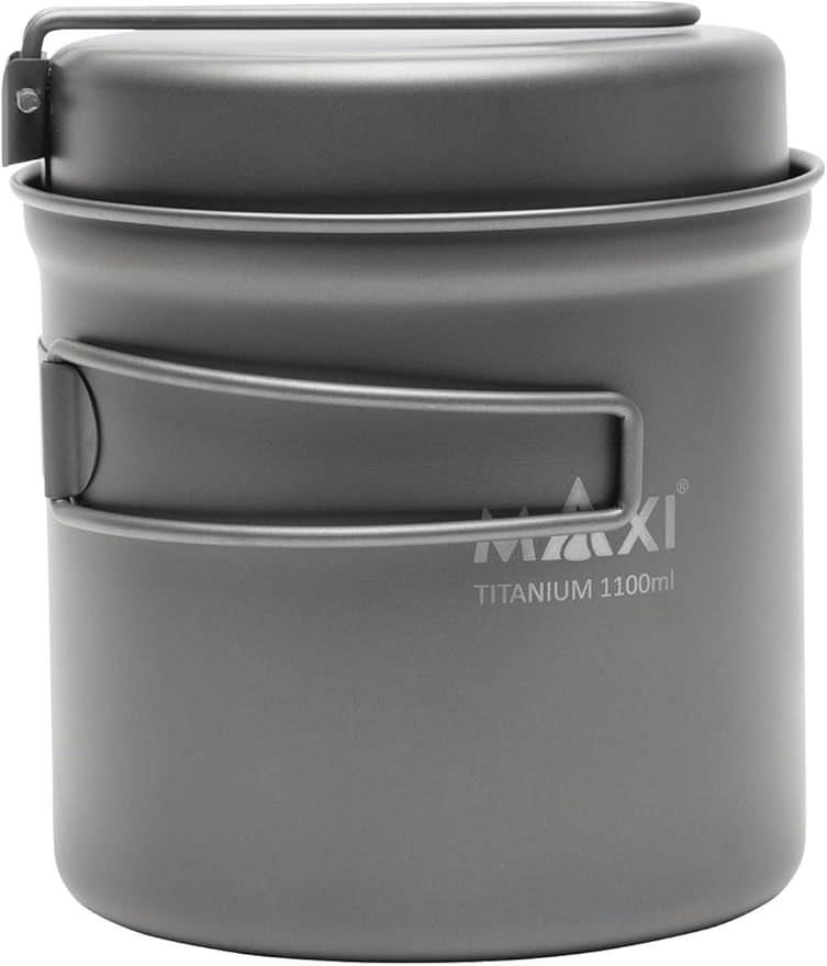 Maxi Titanium Pot 1100ml with Frying Pan Lid – Lightweight Outdoor Camping Cooking Set