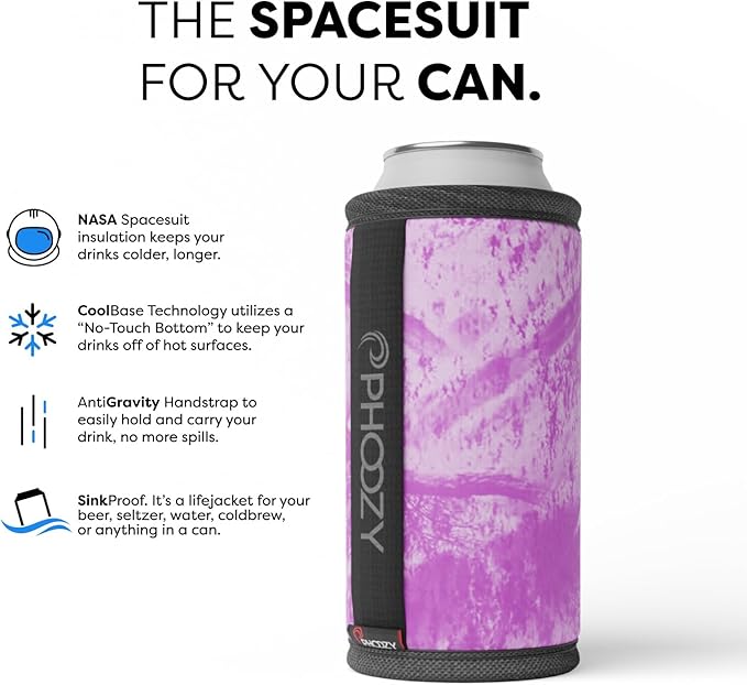 PHOOZY Insulated Can Cooler for Tall 16oz Cans with NASA-Inspired Technology - Patented Koozie That Keeps Drinks Cold 10x Longer - Lightweight Beer Koozie for Outdoor Adventures - Pink
