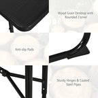 Folding Picnic Table and Bench Set w/Wood Grain for Adults, Indoor & Outdoor Steel Frame Collapsible Camping Table for BBQ, Parties, Camping and Picnic (Black)