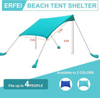 Beach Tent Sun Shelter UPF50+ with Sandbags, Sand Shovel & Windproof Poles - Portable Pop Up Canopy for Beach, Camping, Picnics, Backyard & Fishing (Cyan,6.9x6.5FT)