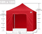 ABCCANOPY Easy Pop Up Canopy Tent with Sidewalls 10x10 Commercial -Series, Red