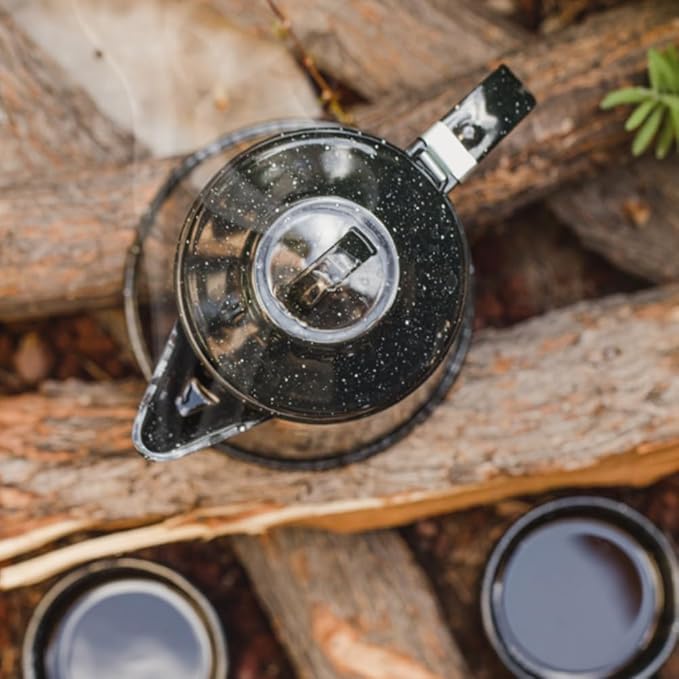 Granite Ware Coffee Boiler, 3-Quart - Stovetop or Campfire Coffee Pot, Durable Enameled Steel for Rapid Heat Absorption, Energy Efficient Design for Outdoor Adventures (Speckled Black)