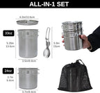 BeGrit Camping Cups Mugs Stainless Steel Camping Pot Food Grade Metal Camping Cookware with Folding Spoon, Vented Lids