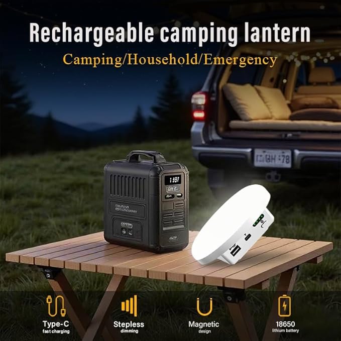 Camping Lights Tent Light 4500 Lumens 45W Rechargeable LED Lantern Magnetic Hanging, Portable USB Outdoor Canopy, Emergency Lights for Home, Lanterns for Power Outages, Ice Shanty Lights（White）