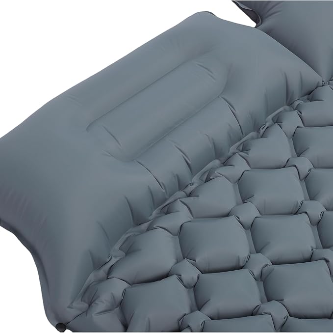 Alomejor Double Sleeping Pad, Self Inflating Camping Mat, Snap Buttons, TPU Coating with Lightweight Design, for Outdoor Camping (Blue) (Blue) (Grey)