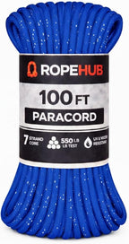 RopeHub 550 Paracord – 7 Strand Core Nylon Parachute Cord, 550 lb Test – Durable Utility Cord for Camping, Survival, DIY, Gear, Tents, Tarps – Multiple Colors & Lengths