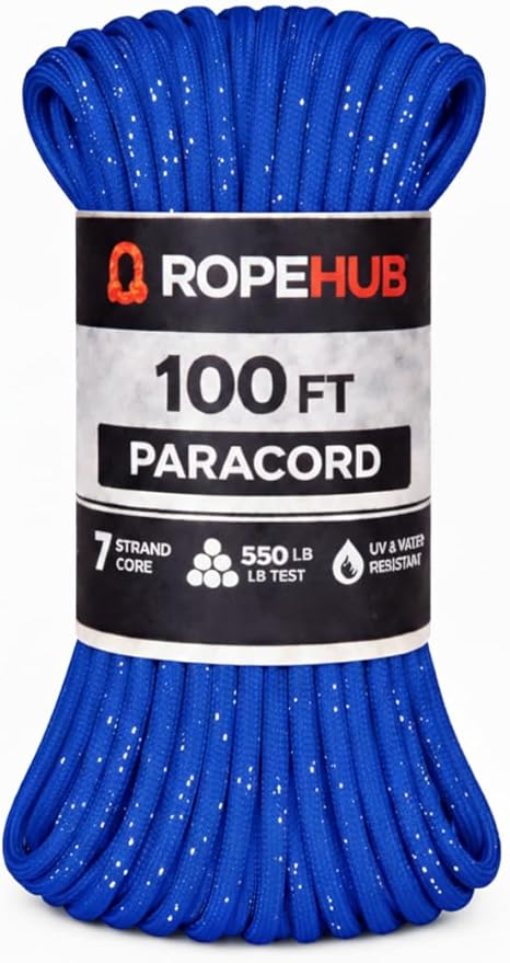 RopeHub 550 Paracord – 7 Strand Core Nylon Parachute Cord, 550 lb Test – Durable Utility Cord for Camping, Survival, DIY, Gear, Tents, Tarps – Multiple Colors & Lengths