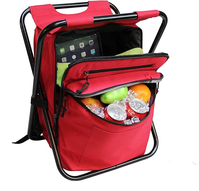 Preferred Nation Seated Cooler Backpack, 3 in 1 Portable Camping Backpack with Cooler and Folding Chair Stool, Leak Proof | Great for Fishing, Camping, Outdoor Events, Picnics or Beach