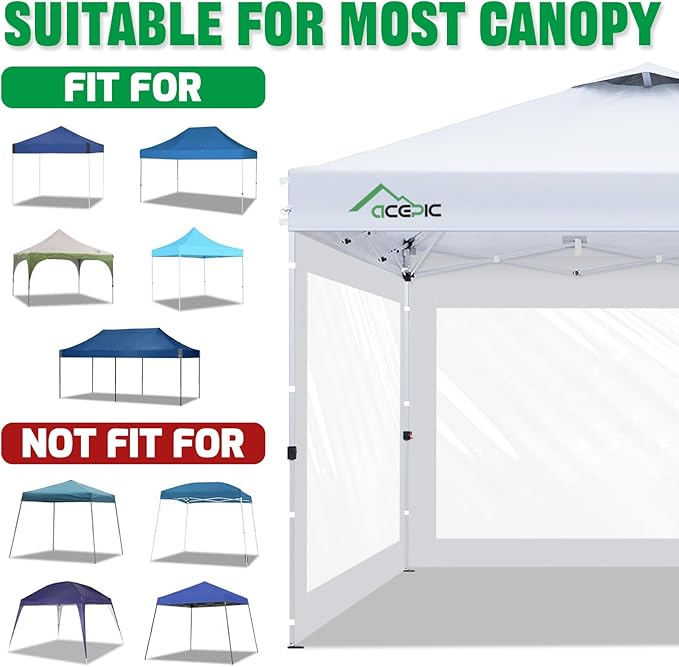 Clear Canopy Sidewalls for 10x10 Pop Up Tent, Transparent Window Curtain Cloth, 8 Mil PVC Enclosure Fabric with Zipper, Black (3Pack Sidewalls Only, Not Included Frame&Top)