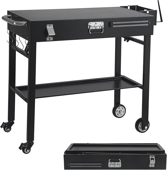 BBQ Cart for Blackstone Griddle 22 & 17 Inch | Portable Rolling Prep Table with Storage Shelf & Lockable Wheels for Outdoor Cooking & Camping