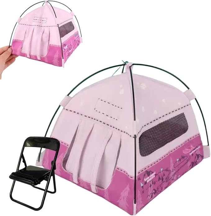 Mini Tent,Model Tent Decoration with Chair,1:12 Miniature Doll Camping Model Tents Movable Decorative Scene Accessories Photography Props Miniature Model Tent for Tiny Pets (pin k)