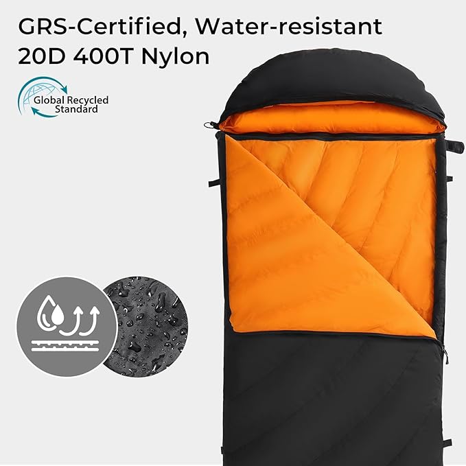 ATEPA Down Sleeping Bag for Adults, 650FP Recycled 30°F 35°F 40°F 45°F 3 Season Wearable Ultralight Packable Compact Sleeping Bags with Compression Sack for Backpacking Camping Hiking