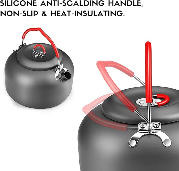 Alocs 1.4L Kettle Teapot, Portable Camping Coffee Pot, Hard-Anodized Aluminum Camping Kettle, Compact Tea Kettle for Stove Top, Outdoor, Hiking, Camping, Picnic and Traveling
