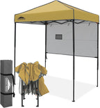 EAGLE PEAK 6x4 Instant Pop Up Canopy Tent with 1 Half Wall Panel, Straight Leg Sun Shelter, Portable Canopy with Carry Bag for Camping, Beach & Sports, Beige