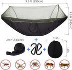 LFL Portable Camping Hammock with Mosquito Net, 1 or 2 Person Outdoor Swing Hammock, Nylon Parachute Material, Quick Opening Outside Hammock, Hiking Travel Courtyard (Black)