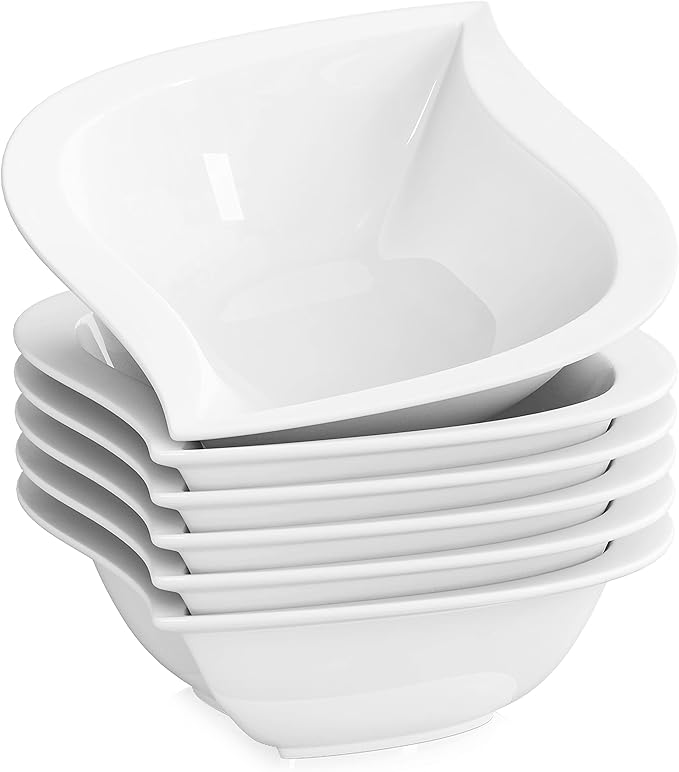Camping Plates 6Piece White Porcelain Ceramic Bowl Set Tableware for Soup Fruit Salad Bowls Service for 6 People Decorative Plate