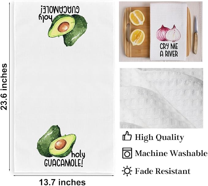 4Pcs Funny Kitchen Towels 24x14 Inch, Avocado Onion Asparagus Beet Waffle Weave Dish Towels for Kitchen Home Farmhouse, White Absorbent Microfiber Hand Tea Towel, Housewarming Gifts for Women Mom