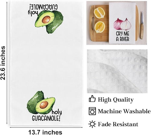 4Pcs Funny Kitchen Towels 24x14 Inch, Avocado Onion Asparagus Beet Waffle Weave Dish Towels for Kitchen Home Farmhouse, White Absorbent Microfiber Hand Tea Towel, Housewarming Gifts for Women Mom
