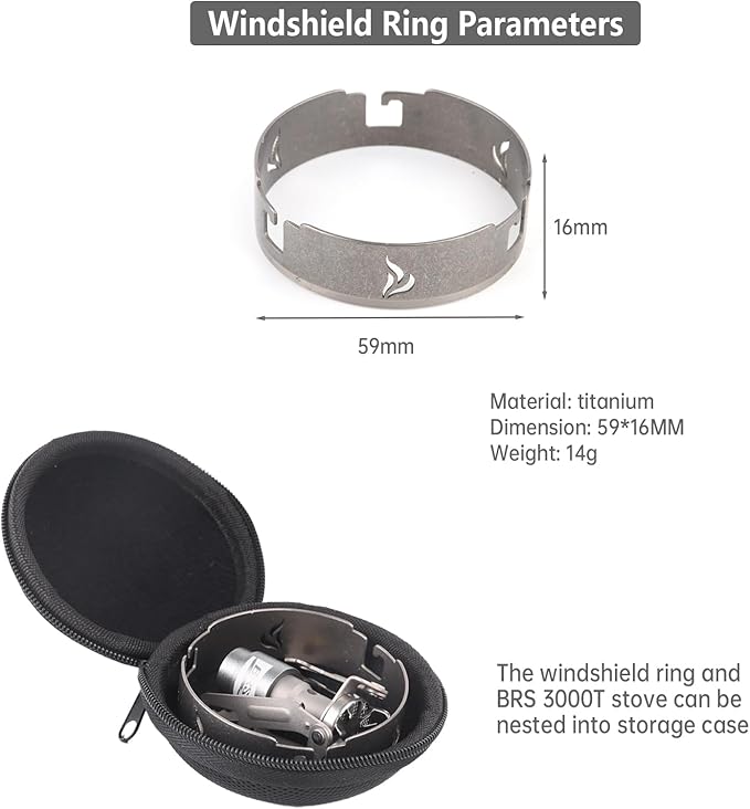 Titanium Camp Stove Windscreen for BRS-3000T Stove/ST-310 Ultralight Backpacking Windscreen for Camping Stove With Storage Bag