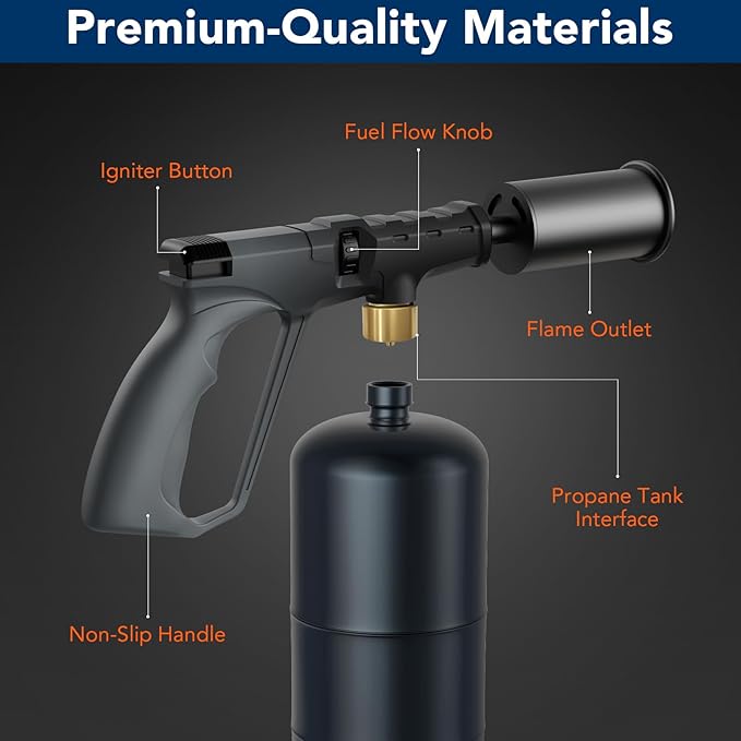 Sondiko Powerful Propane Torch Gun, Cooking Torch for BBQ, Sous Vide, Charcoal Starter and Steak Searing, Adjustable Blow Torch, Best Father's Day Gift, Gray & Black(Propane Tank Not Included)
