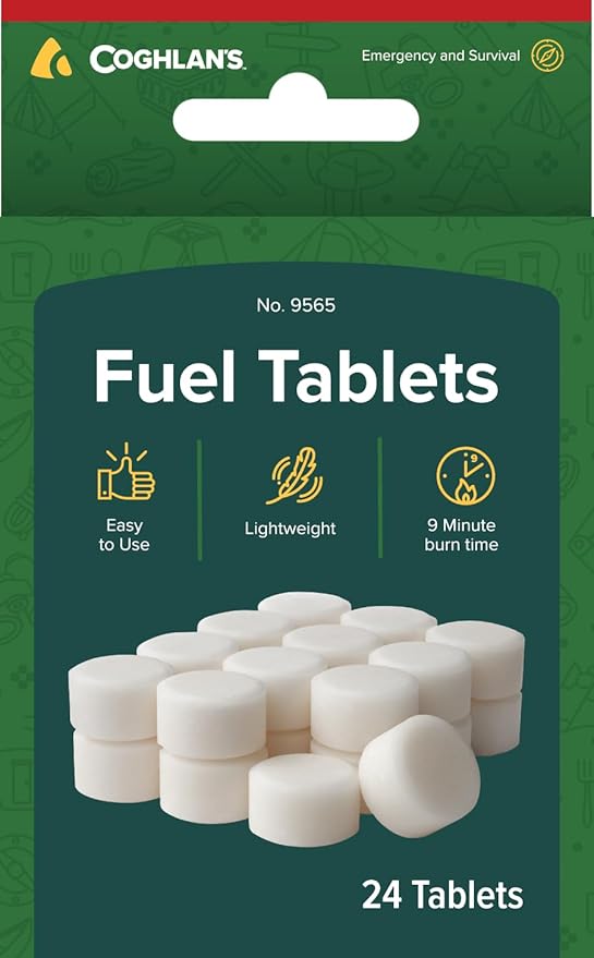 Coghlan's Solid Fuel Firestarting Tablets - 9 Minute Burn Time- Portable, Lightweight Firestarter for Camping, Backpacking, Emergency Preparedness, and Outdoor Cooking (24 Tablets)