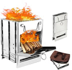 Foldable Camping Wood Burning Stove with Grill, Camp Stove Collapsible Backpacking Survival Stove Stainless Steel Campfire Stove for Outdoor Cooking Picnic Hiking BBQ (Sliver-Large)