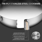 Tri-Ply Stainless Steel Paella Pan, 14.5 inch Large Skillet,12 Servings 18/10 Large Paella pan with Lid,Jumbo Cooker,Perfect for Outdoors, Camping, Parties