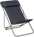 Lafuma Maxi Transat Plus Adjustable Foam Padded Ultra Compact Reclining Foldable Sling Chair with Headrest for Indoors and Outdoors, Dark Gray