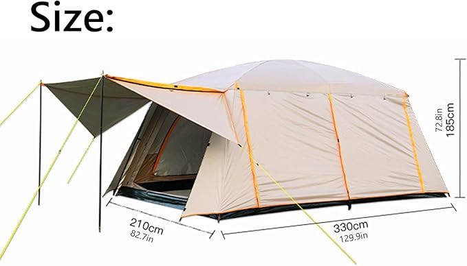 Camping Tent Family Cabin Tents, Large Capacity 2 Room Cabin Tent for Family Outdoor Use, Backpacking, Hiking, Picnics (S)