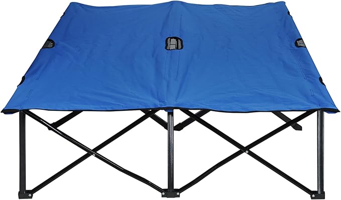 2 Person Folding Camping Cot for Adults, 50" Extra Wide Outdoor Portable Sleeping Cot with Carry Bag, Elevated Camping Bed, Beach Hiking, Blue