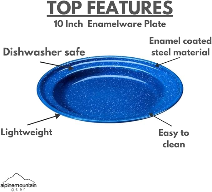 Enamelware for Camping and Backpacking - Cookware Gear Essentials for Camping and Backpacking (Made by Caddis Sports, Inc.) (10 Inch Plate (8 Pack))