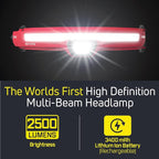 LITEBAND PRO Multi-Beam Rechargeable LED Headlamp, 2500 Lumens, 210° Wide Beam + Focused Spot, PureHD High CRI Light, Hard Hat Compatible, Professional No-Bounce Fit, IPX5 Weather Resistant, Red