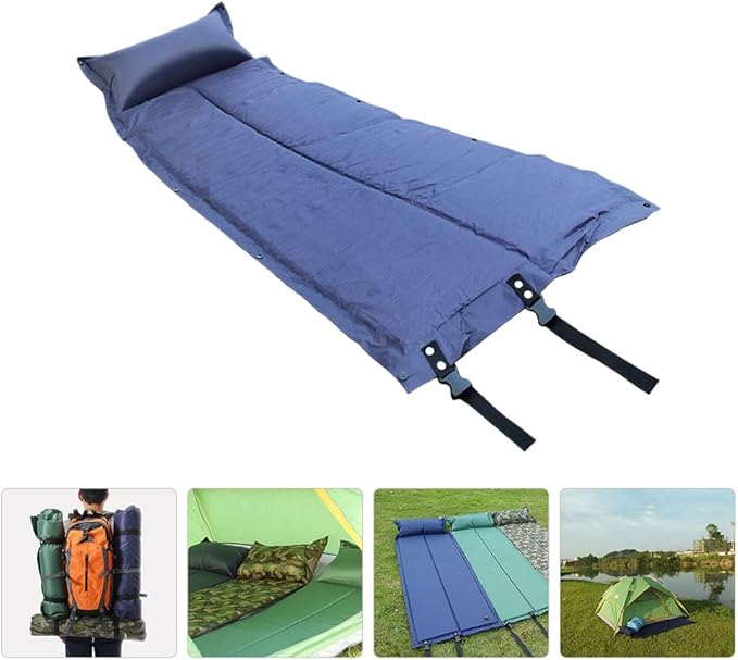 LOGOFUN Inflatable Camping Mat with Pillow Foldable Lightweight Portable Waterproof Sleeping Pad for Outdoor Travel Hiking Backpacking