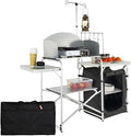 VEVOR Camping Kitchen Table, Folding Outdoor Cooking Table with Storage Carrying Bag, Aluminum Cook Station 1 Cupboard & Detachable Windscreen, Quick Set-up for Picnics, BBQ, RV Traveling, Black
