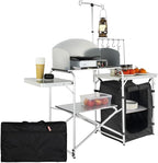 VEVOR Camping Kitchen Table, Folding Outdoor Cooking Table with Storage Carrying Bag, Aluminum Cook Station 1 Cupboard & Detachable Windscreen, Quick Set-up for Picnics, BBQ, RV Traveling, Black