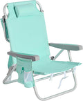 SUNNYFEEL Low Beach Chairs for Adults 5 Position Lay Flat, Portable Folding Backpack Beach Chair Heavy Duty with Cooler Bag, Cup Holder for Outdoor/Lawn/Picnic/Sand, Foldable Camping Chair