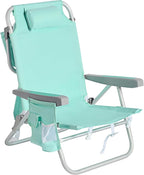 SUNNYFEEL Low Beach Chairs for Adults 5 Position Lay Flat, Portable Folding Backpack Beach Chair Heavy Duty with Cooler Bag, Cup Holder for Outdoor/Lawn/Picnic/Sand, Foldable Camping Chair