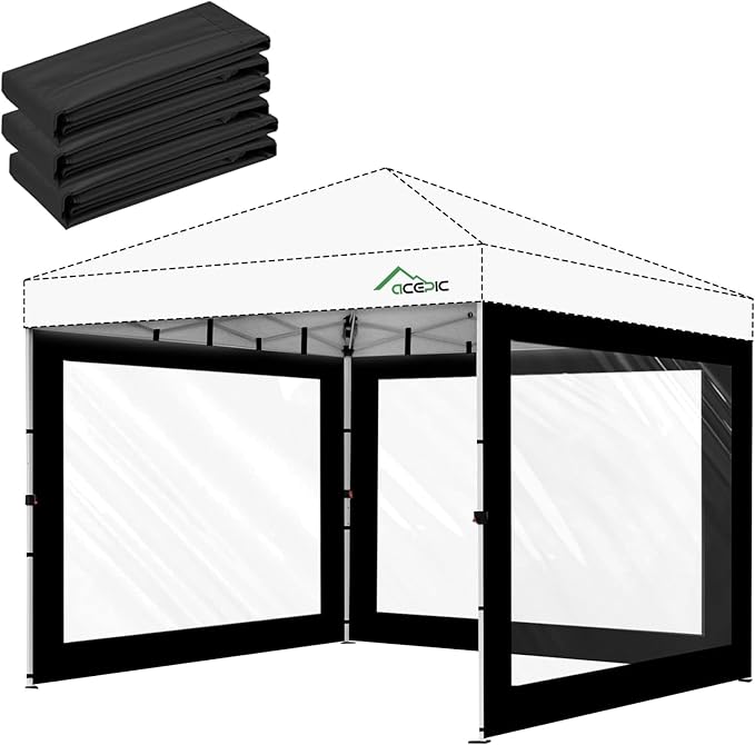 Clear Canopy Sidewalls for 10x10 Pop Up Tent, Transparent Window Curtain Cloth, 8 Mil PVC Enclosure Fabric with Zipper, Black (3Pack Sidewalls Only, Not Included Frame&Top)